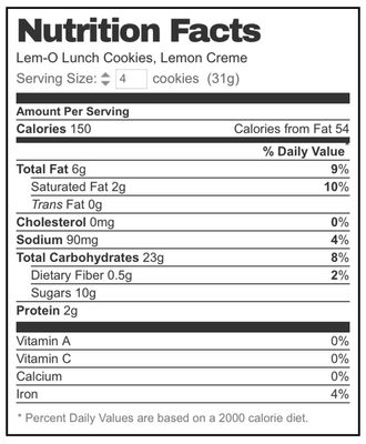 Lance Lem-O Lunch Cookies-Lemon Creme Sandwich, Quantity Four - 6.6 oz Packs 96 Cookies Total