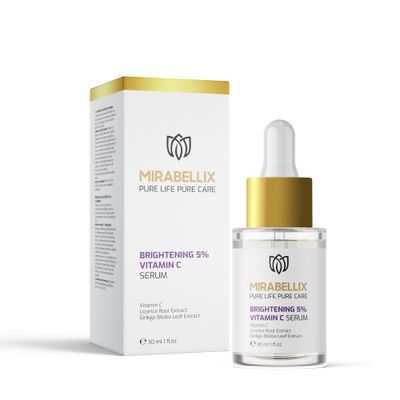 Mirabellix Brightening Vitamin C Serum 30ml Enriched with Niacinamide, Licorice Root &amp; Ginkgo Biloba Evens Skin Tone, Reduces Fine Lines, Brightens Dull Skin