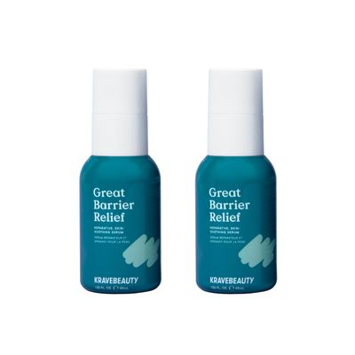KraveBeauty Great Barrier Relief Duo, Soothing Skin Barrier Repair Serum, Contains Tamanu Oil to Soothe and Calm Redness, For All Skin Types, Vegan &amp; Cruelty Free, 1.52 fl oz x2