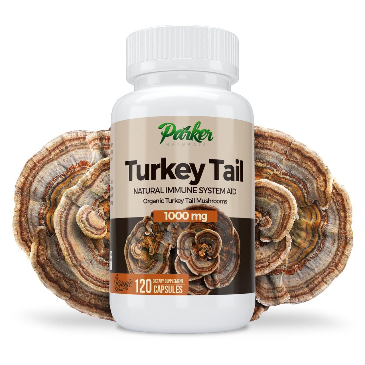 Parker Naturals Turkey Tail Mushroom Capsules - Organic Mushroom Supplement for Immune System Health Support - 1000 mg Premium Supplements - 120 Capsules