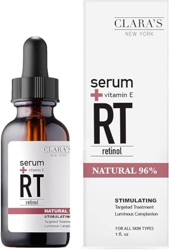 CLARA&#39;S NEW YORK Stimulating Rejuvenating Retinol Facial Serum with Vitamin E for Anti-aging, Reducing Wrinkles &amp; Fine Lines, 30ml 1Fl oz - Made In USA