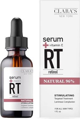 CLARA&#39;S NEW YORK Stimulating Rejuvenating Retinol Facial Serum with Vitamin E for Anti-aging, Reducing Wrinkles &amp; Fine Lines, 30ml 1Fl oz - Made In USA
