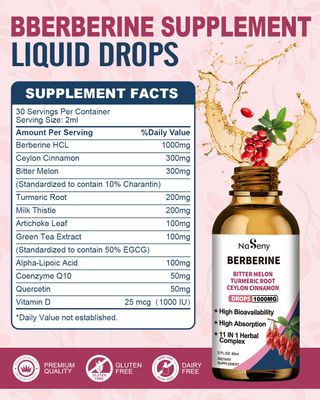 Berberine Liquid Drops-Berberine HCL Drops with Ceylon Cinnamon, Bitter Melon, Turmeric, Liquid Herbal Extract Supplement for Immune & Digestion Health 60mL