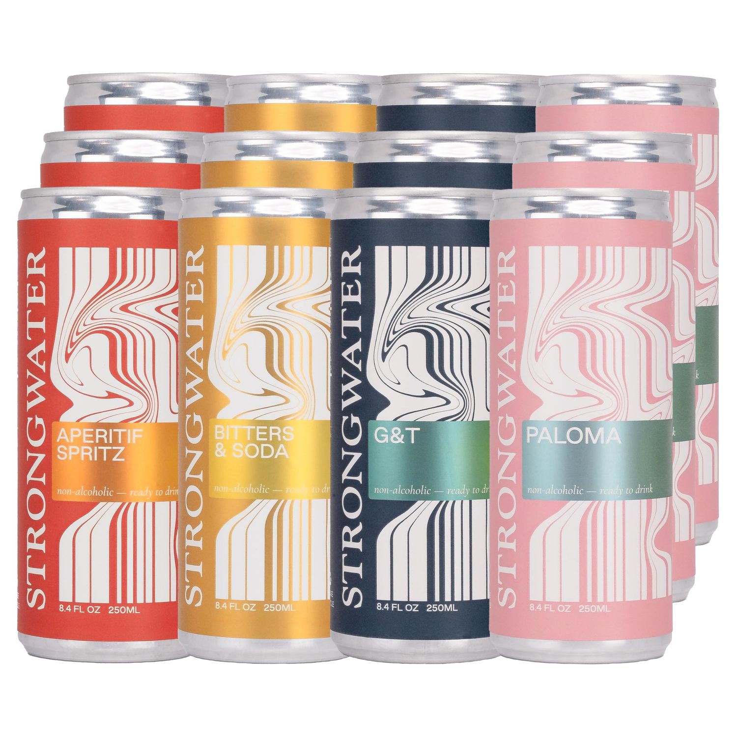 Strongwater Mocktail Variety Pack - 12 Pack Cans 8.4 Fl Oz Each - Premium Non Alcoholic Drinks - Ready to Drink Alcohol Free Drinks Including Aperitif Spritz, Paloma, G&amp;T, Bitters &amp; Soda