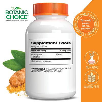 Botanic Choice Premium Turmeric Antioxidant Support - Joint Health Supplement for Adults - 180 Vege Capsules 500 mg each