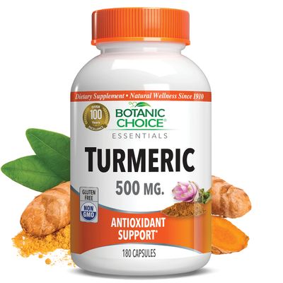 Botanic Choice Premium Turmeric Antioxidant Support - Joint Health Supplement for Adults - 180 Vege Capsules 500 mg each
