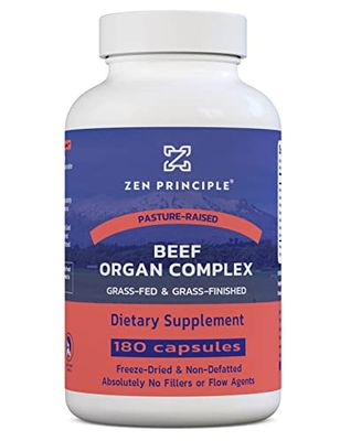 Zen Principle Grass Fed Beef Organs - Desiccated Liver, Heart, Kidney, Pancreas, Spleen, Intestine, TripeStomach. Beef Organ Supplements