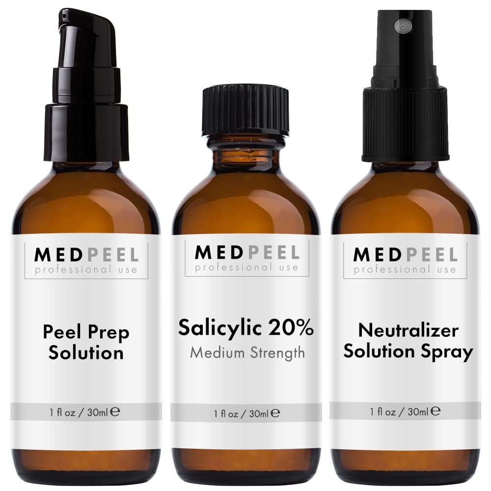 MedPeel Salicylic Acid 20 Essential Peel Kit, Includes Peel, Prep, Neutralizer, Medium Strength Professional Grade Chemical Face Peel for all Skin Tones, 1oz30ml Kit of 3