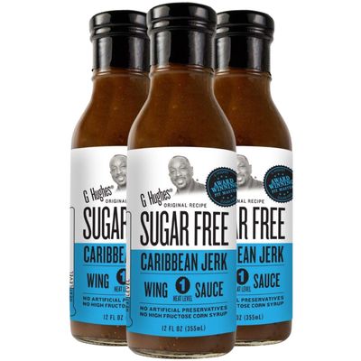 G Hughes Sugar Free, Caribbean Jerk Wing Sauce - Caribean Jerk Sauce, Jerk Marinade, Gluten Free Wing Sauce, Sugar Free BBQ Sauce, Barbecue Sauces, Gluten Free - 12 Oz. 3 pack