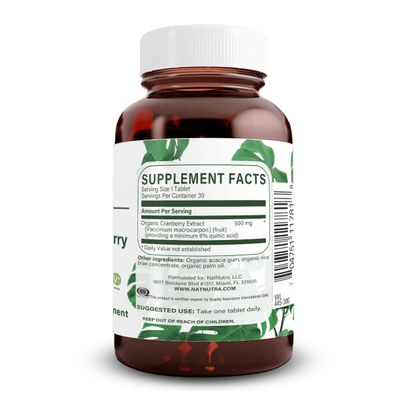 Natural Nutra Organic Cranberry Extract Supplement, Help Prevent Urinary Ailment, Promotes Bone Health, Help Maintain Heart Health, Improve Digestion, Promote Skin Health, 30 Tablets, One Month Supply