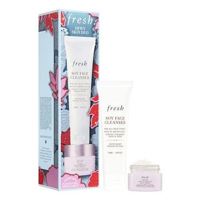 Fresh Dewy Skin Duo Skincare Set for Women - 2 Pc 1.6oz Soy Face Cleanser, 0.5oz Rose Deep Hydration Face Cream