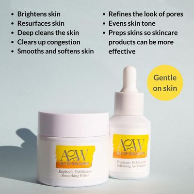 Act of Wellness Euphoric Exfoliation Weekly Exfoliating Facial Treatment Peel for Soft and Baby Smooth Skin - with Lactic and Glycolic Acid - Vegan 2oz and 1oz