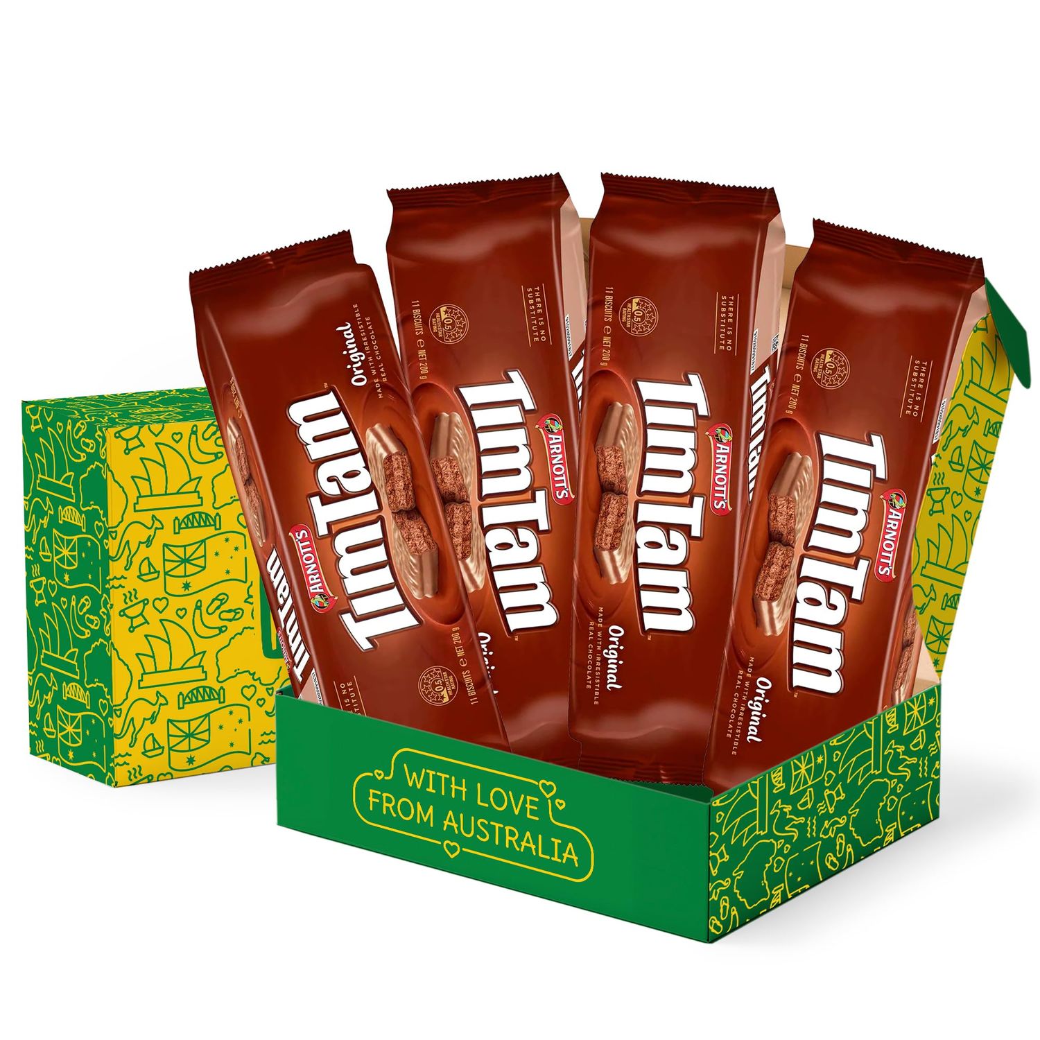 Tim Tam Original Australian Chocolate Cookies by Arnott&#39;s - 4 Pack Gift Box - Gift Ideas Chocolate Snack &amp; Candy - Shipped from Australia