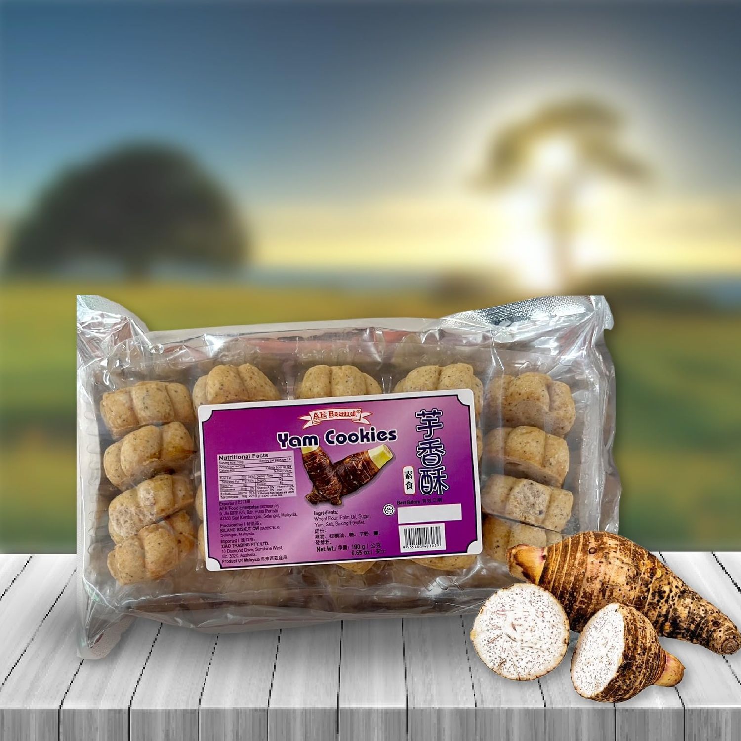 AE Brand Yam and Taro Cookies, 6.65 oz, Malaysian Snack, Crispy
