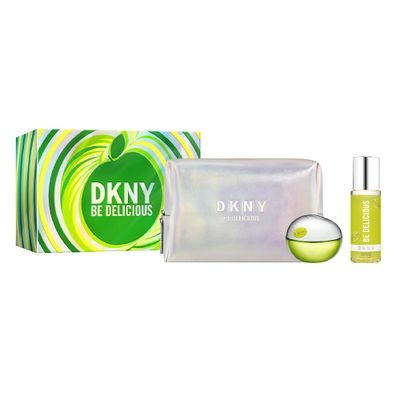 DKNY Be Delicious Eau de Parfum 3 Piece Gift Set For Women - Perfume Spray 3.4 Fl. Oz., Fragrance Mist 4.2 Fl. Oz., &amp; Pouch