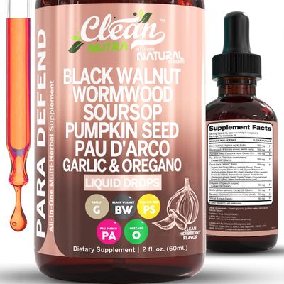 para Defend Wormwood Black Walnut Cleanse for Humans Drops Liquid Soursop Garlic Pumpkin Seed PAU D&#39;Arco Oil of Oregano Turmeric Berberine Neem Extract Hull Bark Tincture by Clean Nutra