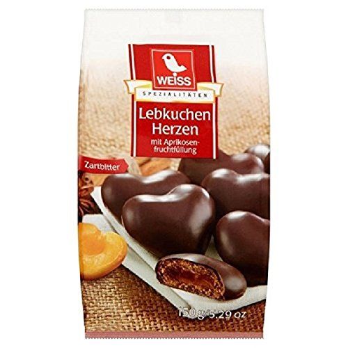 Weiss Valentine's Dark Chocolate Gingerbread Lebkuchen Herzen Cookies 150g5.29 Oz - Pack of 2