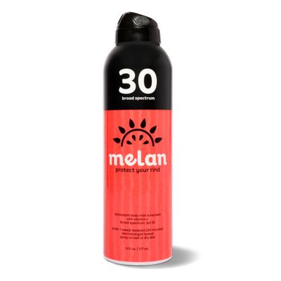 Melan SPF 30 Antioxidant Sunscreen Body Mist, 6 oz - Lightweight, Water &amp; Sweat Resistant, Vitamin C, Green Tea, Broad Spectrum, Vegan, Clean Ingredients, Dermatologist Tested, Non-Greasy, Made in USA
