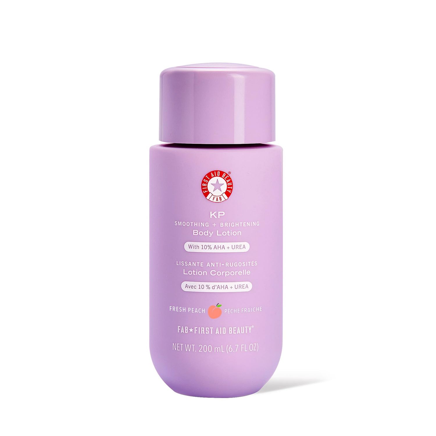 First Aid Beauty - KP Smoothing Brightening Body Lotion with 10 AHA, Lactic Acid, Urea Colloidal Oatmeal, Exfoliate Moisturize, Banish Keratosis Pilaris Bumps, NEW Peach Scent 6. 7 fl oz