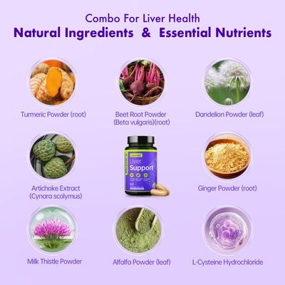 Liver Support Supplement - Liver Cleanse Detox &amp; Repair with Milk Thistle, Turmeric, Dandelion &amp; Artichoke Support 7-in-1 Herbal Formula Protect Liver 60 Capsules, 30-Day Supply, Made in USA