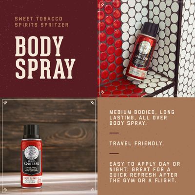 18.21 Man Made Mens Spirits Spritzer Sweet Tobacco Fragrance, 3.4 oz. - Luxurious Long-Lasting All Over Body Spray with Masculine Aromatics - Premium Men Care Products - Gifts for Him