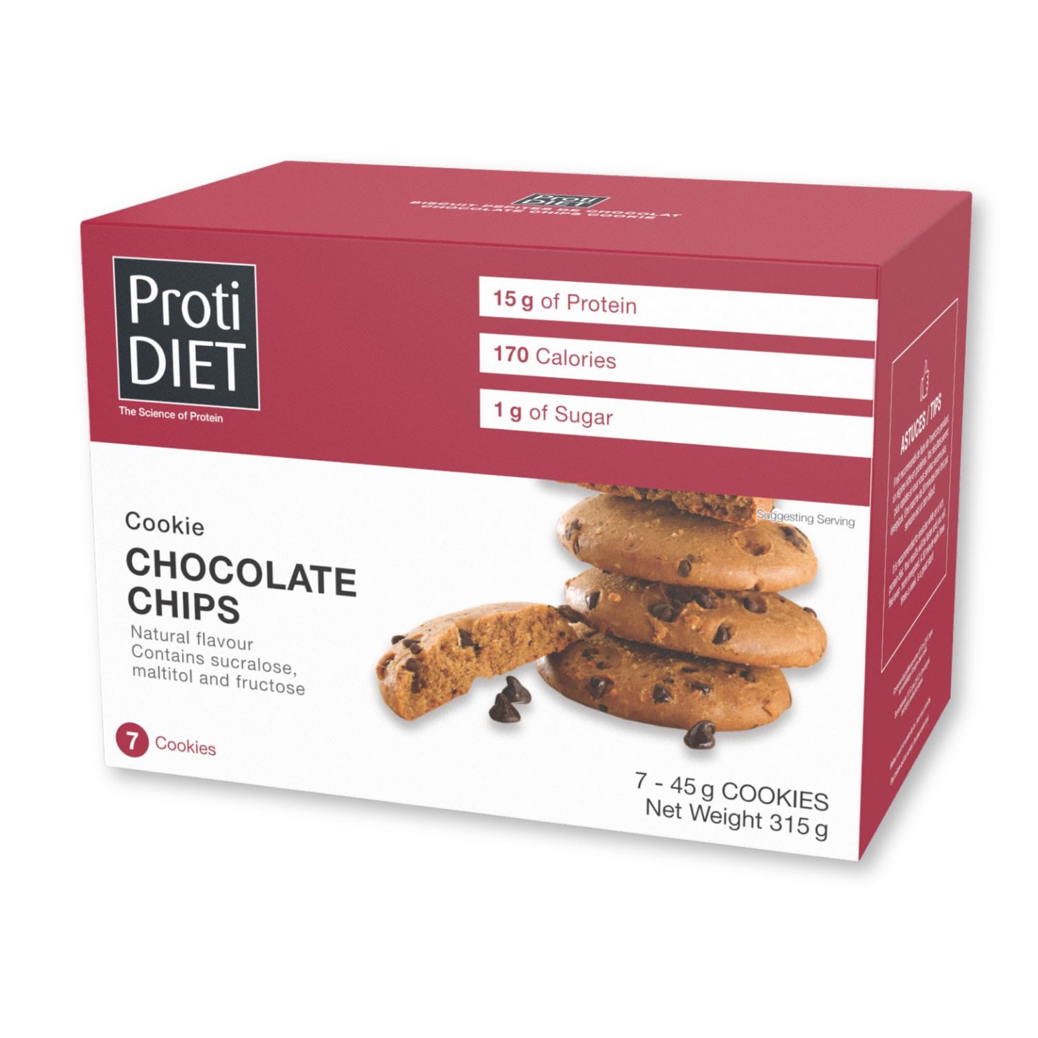 ProtiDIET Protein Chocolate Chip Cookies - 45g Cookie with 15g Protein - No Trans Fat, High Protein Healthy Chocolate Snacks, Satisfying Post-Workout Treat - 7 Protein Cookies Per Box