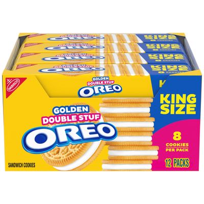OREO Double Stuf Golden Sandwich Cookies, King Size, 12 Snack Packs 8 Cookies Per Pack