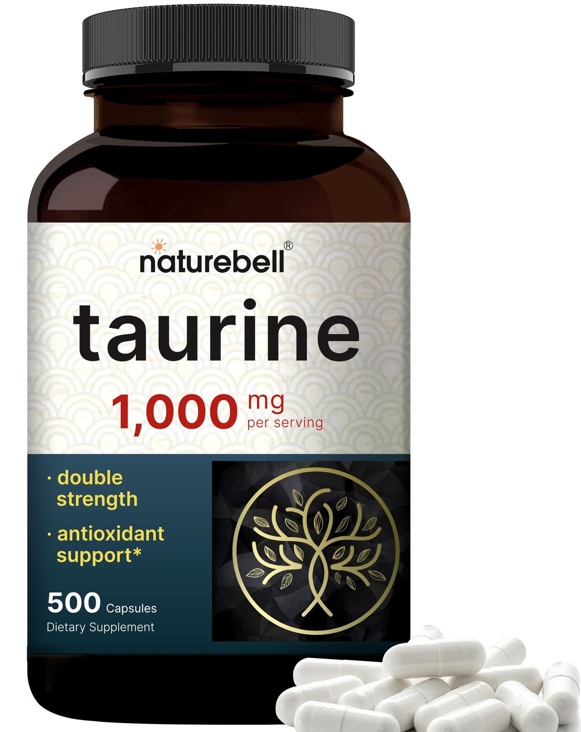 NatureBell Taurine 1,000mg Per Serving, 500 Capsules Essential Amino Acids Supplement - Double Strength - Antioxidant Support for Heart, Muscle, Brain, &amp; Liver Health - Non-GMO, Gluten Free