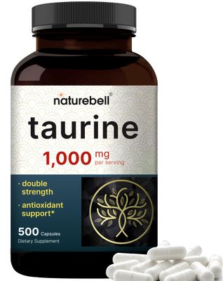 NatureBell Taurine 1,000mg Per Serving, 500 Capsules Essential Amino Acids Supplement - Double Strength - Antioxidant Support for Heart, Muscle, Brain, &amp; Liver Health - Non-GMO, Gluten Free