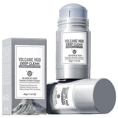 MOOMARTO 2 Pack Deep Cleansing Volcanic Mud Clay Mask Stick with Glycolic Acid, Collagen &amp; Probiotic Complex, Purifying Face Mask for Blackheads, Pore Care, Oil Control &amp; Gentle Exfoliation, 1.41 oz