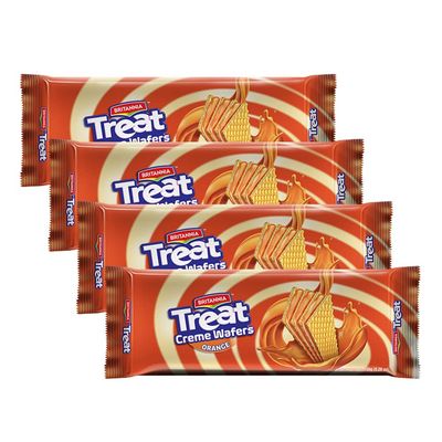 BRITANNIA Treat Wafer Orange 5.29oz 150g - Breakfast &amp; Tea Time Snacks - Crunchy, Healthy and Delicious Pack of 4