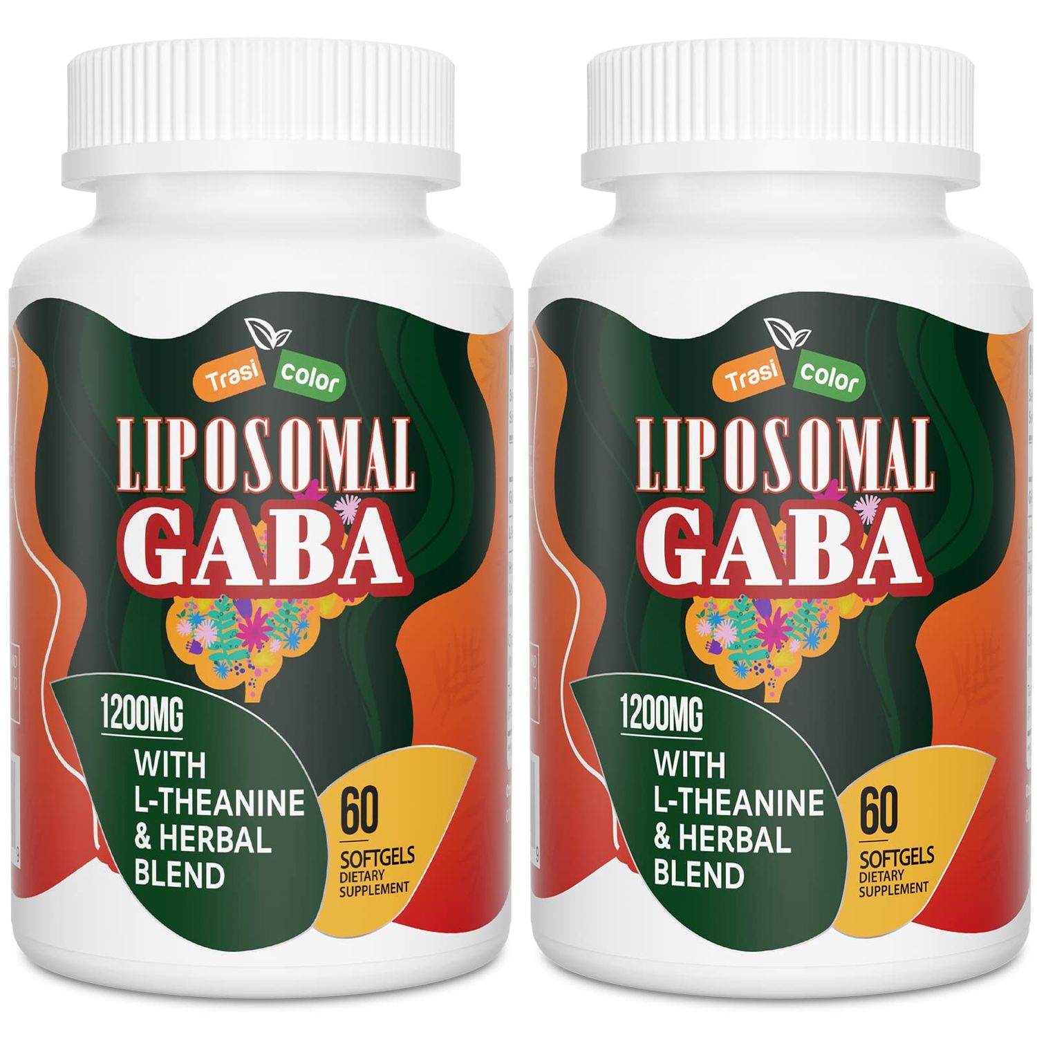 Trasicolor Liposomal GABA with L-Theanine Supplements 1200mg - High Absorption GABA Complex with Ashwagandha, Chamomile, Tart Cherry Herbal Supplements for Men and Women, 120 Softgels