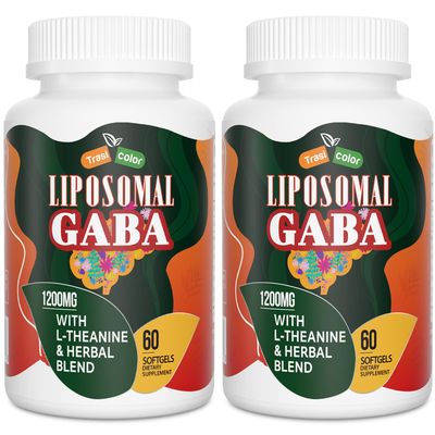Trasicolor Liposomal GABA with L-Theanine Supplements 1200mg - High Absorption GABA Complex with Ashwagandha, Chamomile, Tart Cherry Herbal Supplements for Men and Women, 120 Softgels