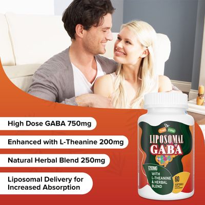 Trasicolor Liposomal GABA with L-Theanine Supplements 1200mg - High Absorption GABA Complex with Ashwagandha, Chamomile, Tart Cherry Herbal Supplements for Men and Women, 120 Softgels