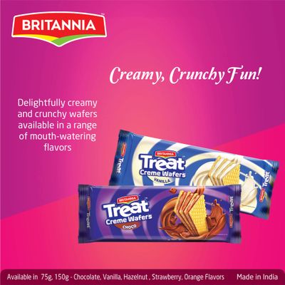 BRITANNIA Treat Wafer Orange 5.29oz 150g - Breakfast &amp; Tea Time Snacks - Crunchy, Healthy and Delicious Pack of 4