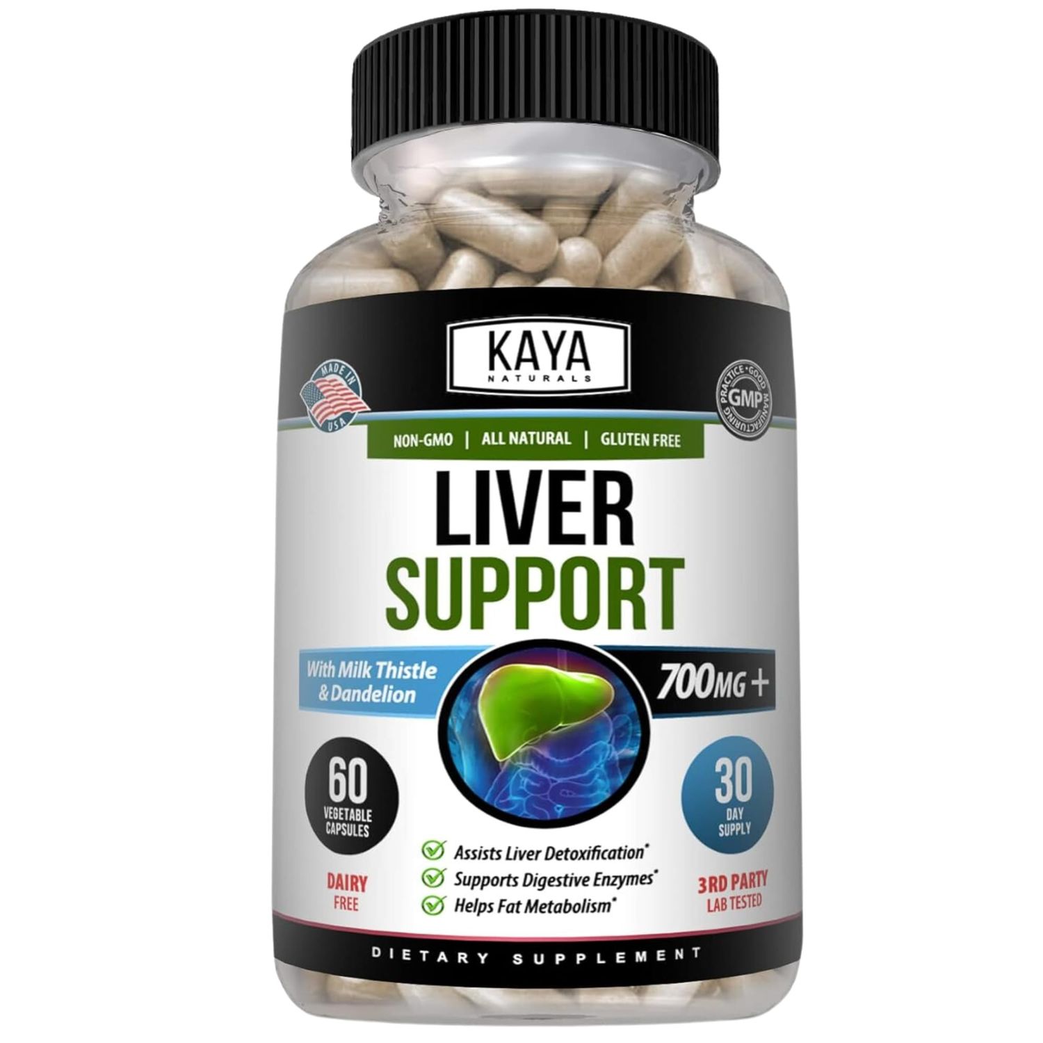 Kaya Naturals Liver Cleanse Detox &amp; Repair - Milk Thistle Supplement - Liver Detox for Women and Men - Artichoke Extract and Dandelion Root Capsules - 60 Count