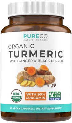 USDA Organic Turmeric Curcumin with Black Pepper and Ginger 2 Month Supply Joint Support Supplement with Tumeric and Ginger Root Powder - Organic Turmeric Supplement - 60 Vegan Capsules No Pills