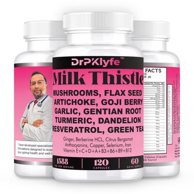 DrPKLyfe Milk Thistle Capsules for Liver Detox &amp; Cleanse Support - with Dandelion Root, Resveratrol, Artichoke, Moringa, Silymarin - 120 Capsules 60-Day Supply