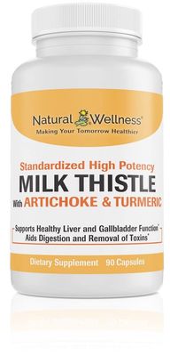 Natural Wellness Milk Thistle with Artichoke &amp; Turmeric - Advanced Liver Support Supplement for Detox, Regeneration, and Antioxidant Protection