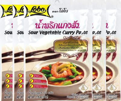 Lobo Sour Vegetable Curry Paste Thai Herbal Food 50 G 1.76 Oz X 5 Bags