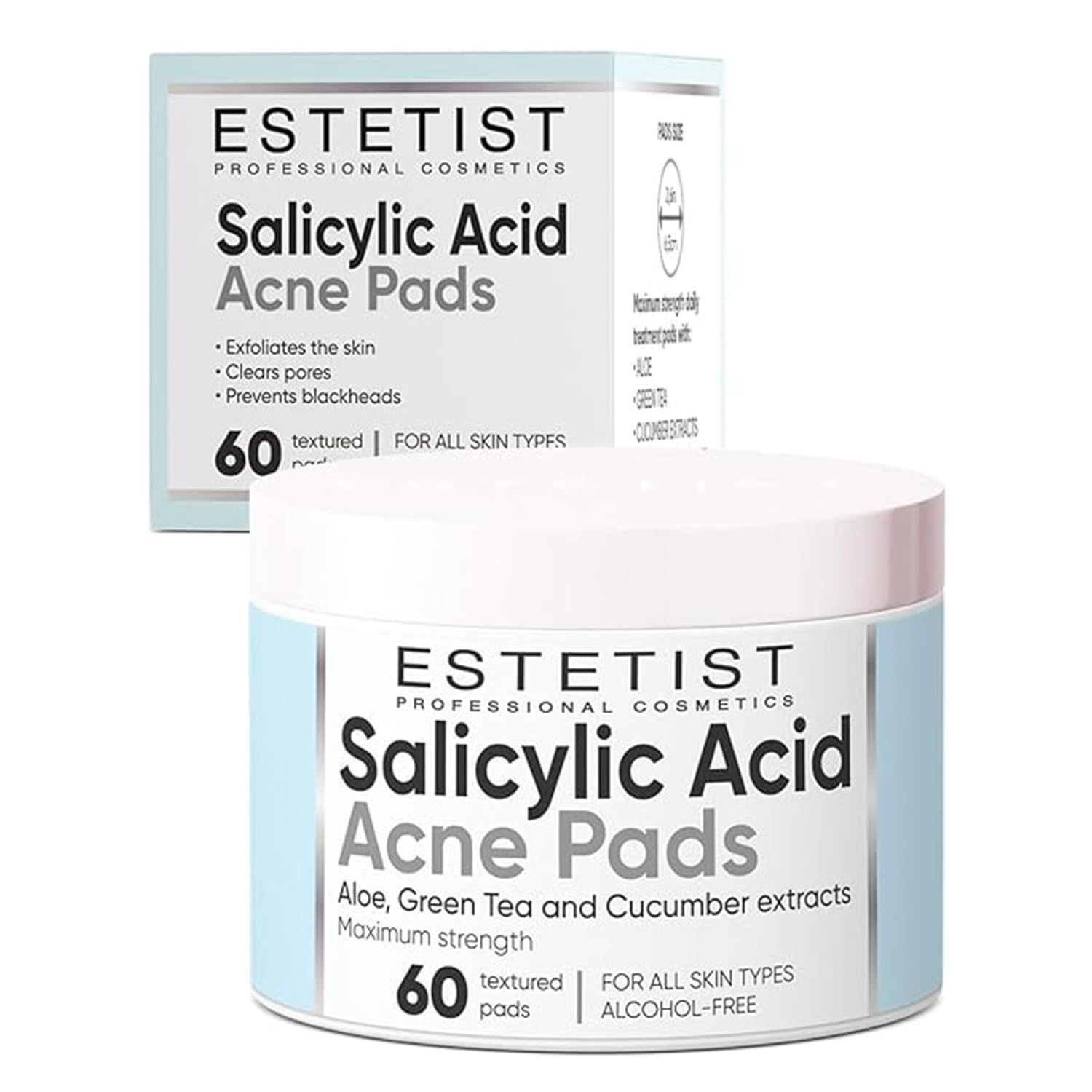 ESTETIST Salicylic and Glycolic Acid Facial Cleansing Pads, Hydrating Acne Pads with Natural Extracts, Exfoliating Face Cleansing Pads for Men and Women, Acne Care Wipes, 60 Count