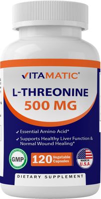 Vitamatic L-Threonine 500mg - 120 Vegetable Capsules Promotes Healthy Liver, Cardiovascular &amp; Structural Function
