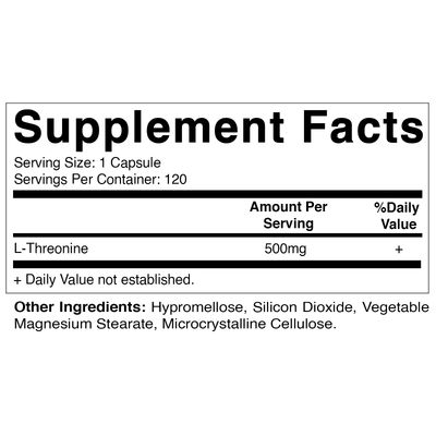 Vitamatic L-Threonine 500mg - 120 Vegetable Capsules Promotes Healthy Liver, Cardiovascular &amp; Structural Function