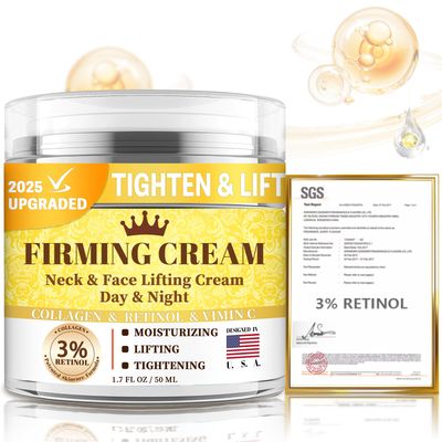 3 Retinol Cream Face Moisturizer, Anti Aging Neck Firming Cream with Collagen, Day &amp; Night Face Lotion, Lifting &amp; Tightening Wrinkle for Women &amp; Men, 1.7 FL OZ