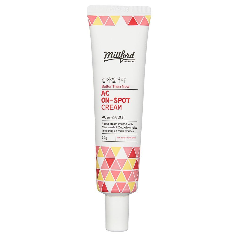 Millford AC On-Spot Cream 30g1.05 Oz, Zinc Oxide 10, Niacinamide 2, Acne Care, Blemish Treatment, Dark Spot, Korean Skincare