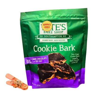 The Bake Shop Dark Chocolate Cookie Bark with Sea Salt, 14 oz, Thin Crispy Cookies with Bonus Bag Sealer Clip by RH940