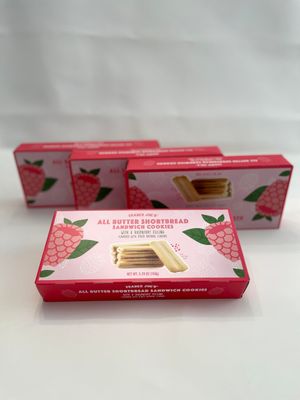 Trader Joe&#39;s All Butter Shortbread Sandwich Cookies with Raspberry Filling Pack of 4 Boxes