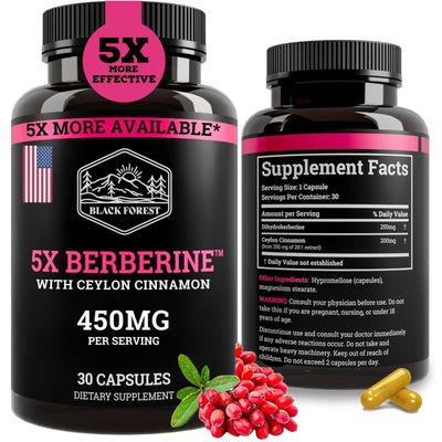 Black Forest 5X Berberine a Dihydroberberine Supplement Super Berberine Now 5X More Effective Than Regular Berberine HCL Best Dihydroberberine with Ceylon Cinnamon - Similar to Berberine Phytosome