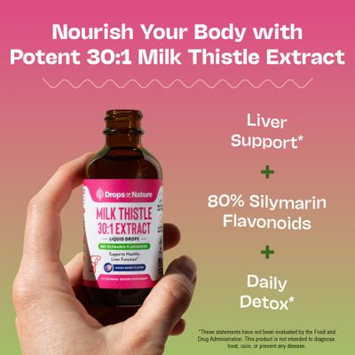 Milk Thistle Supplement Liquid Drops with 80 Silymarin Flavonoids - Vegan, Organic Milk Thistle Extract - Easily Mix with Tea Daily for Antioxidant Properties, Liver, Immune Care Mixed Berry, 60 mL
