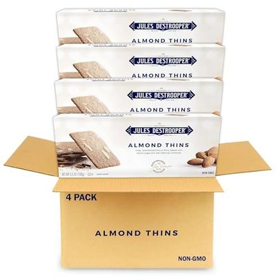 Jules Destrooper Almond Thins - Caramelized Butter Biscuits, Kosher Dairy, Authentic Made In Belgium - 3.5oz Pack of 4